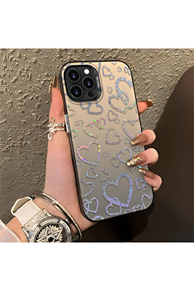Hontinga iPhone 12 Pro Max Compatible Heart Patterned Silicone Edge Hard Back...