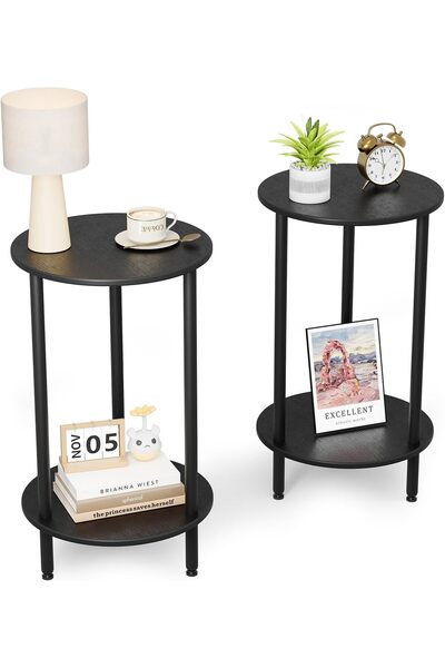 Generic BITYODD Round Side Table Set of 2, Black Round End Table with Storage...