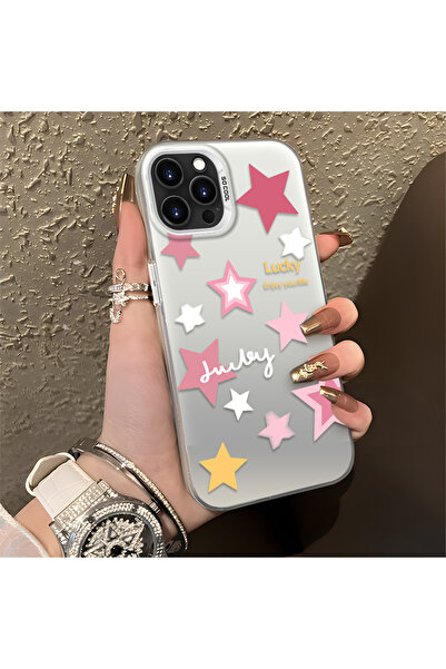 Hontinga iPhone 12 Pro Max Compatible Colorful Stars Silicone Edge Hard Back ...