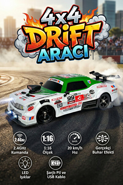 craftivio Uzaktan Kumandalı Şarjlı 4x4 Drift Arabası 1:16 Işıklı Buhar Efektl...