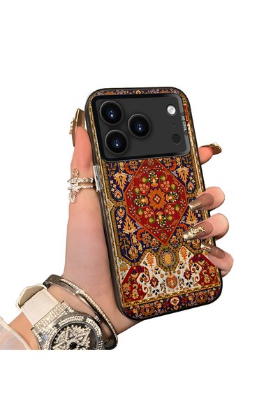 Hontinga iPhone 18 Pro Compatible Silicone Edge Hard Back Case Carpet Pattern...