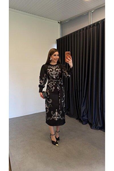 elif teke فستان باروك منقوش أسود