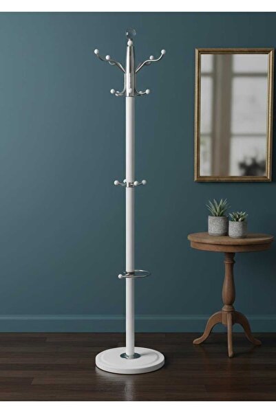 TrentonGCC Modern White Coat Rack Stand 179cm Free Standing Hall Tree with En...