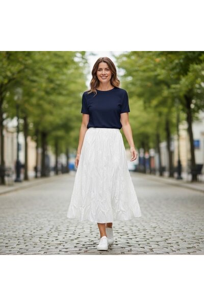 EREN STYLE Italian Elastic Waistband, Non-Stretch, Wrinkle-Resistant Skirt.