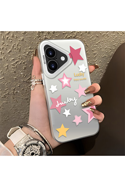 Hontinga iPhone 16 Plus Compatible Colorful Stars Silicone Edge Hard Back Ant...