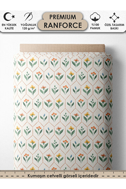 FabricsTown %100 Pamuk Ranforce Kumaş 100x240 cm 120 g/m² Dijital Baskı Premi...