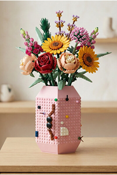 Biparca Store Vază mare, compatibilă cu 100% Block Compatible, de culoare roz...