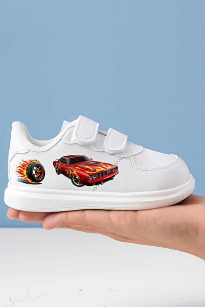 lias desing حذاء رياضي للأطفال من أليفلي كار مطبوع باللون الأبيض حذاء رياضي