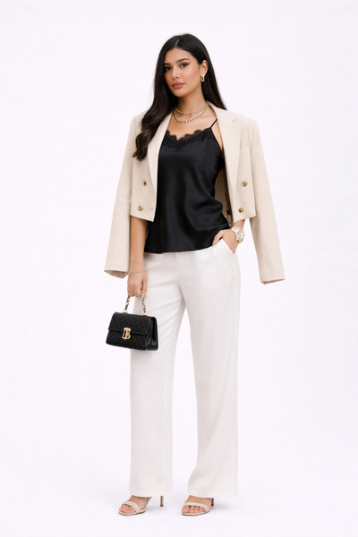 kikiriktekstil 10932 Women's Rope Strap Collar D Lace Detailed Satin Blouse