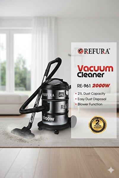 REFURA مكنسة كهربائية قوة 2000 واط، سعة 21 لتر، سهلة التفريغ مع خاصية النفخ.