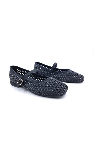 Guja Stoned and Perforated Gray Summer Stylish Ballet Flats