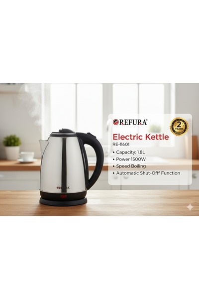 REFURA Electric water kettle made of stainless steel, 1.8 liters, fast and sa...
