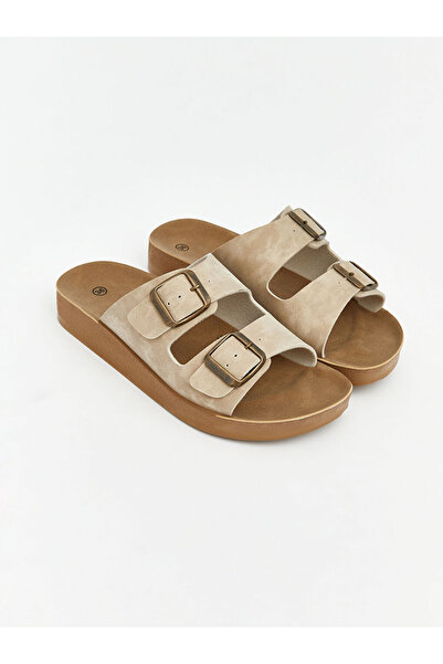LC Waikiki Beige double strap buckle Buckled din slippers from gulis clothing