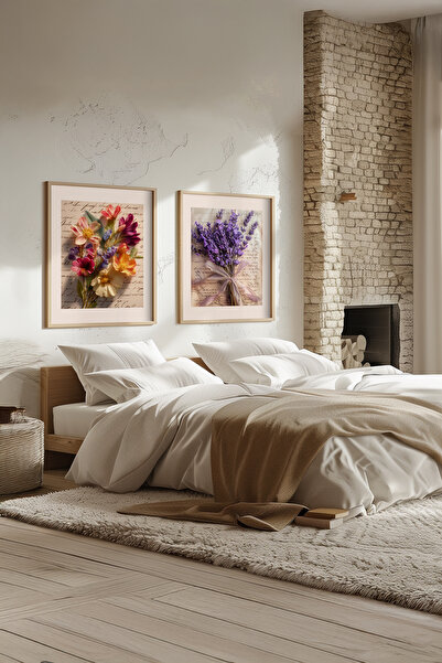 STARYUNA Wooden Framed Vintage Flower and Lavender Double Painting Set Yuna576