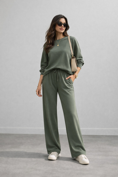 LEONE KOLEKSİYON Set top și pantaloni pentru femei, Modal Luxe, verde