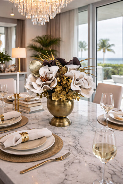 Yalın El İşçiliği Antik Metal Yuvarlak Saksıda Yapay EVA Gül Çiçek Aranjmanı