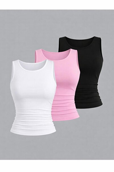 Machetta Women's Halter Neck Sleeveless 3-Pack Stretch Fabric Basic Blouse