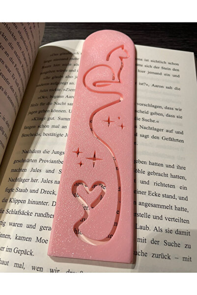 The Plasti Kitap Ayracı Kalp Kedi ve Yıldız Desenli Coquette