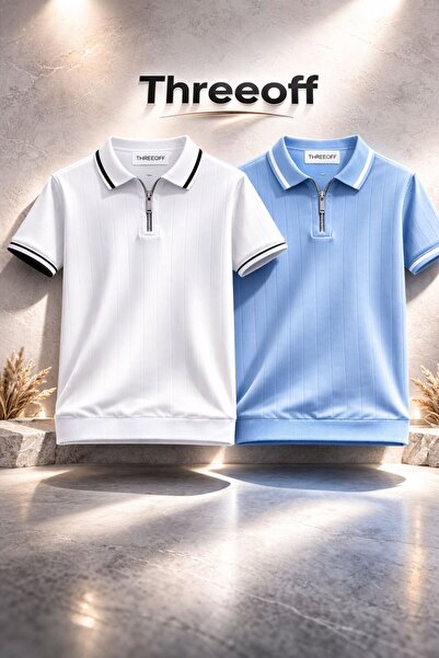 threeoff Tricotaj pentru bărbați cu guler polo și fermoar tricou