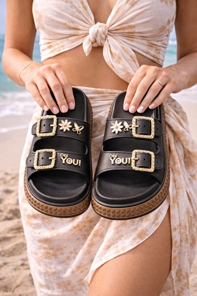 Slipcat Pastelno zlatno zlato Sa detaljem kopče Visok đon Žene Papuče Plaža P...