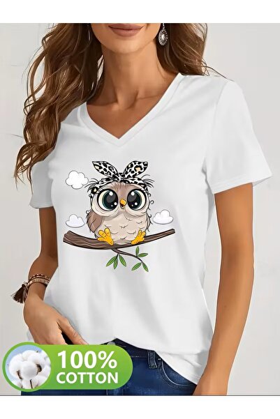 yombaa Štampano Majica, kratki rukav, V-izrez, letnja i prolećna ležerna maji...