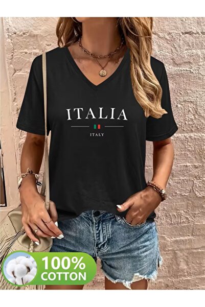 yombaa Štampano Majica, kratki rukav, V-izrez, letnja i prolećna ležerna maji...