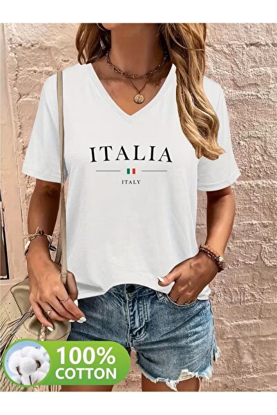 yombaa مطبوع تي شيرت، قميص بأكمام قصيرة ورقبة على شكل حرف V للصيف والربيع، مل...