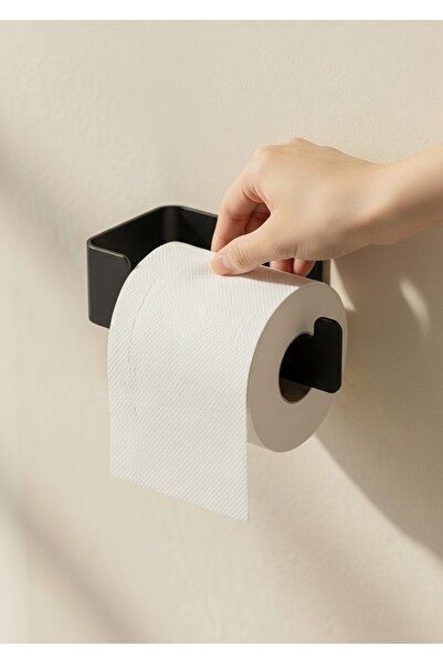 Yapışkanlı Metal Tuvalet Kağıdı Askılığı – Modern WC Kağıtlık – Mat Siyah / Beyaz