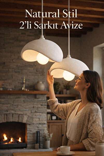 Trezon Natural Beton Görünüm 2’li Sarkıt Avize 30x22 – Bohem Modern E27 Duy (...