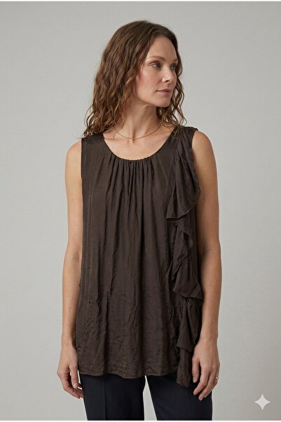 della moor Ιταλικό καφέ χρώμα με μανίκια zero και βολάν μπροστά A Με φόδρα İ ...