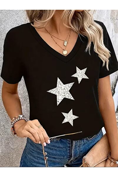 yombaa Printed T-Shirt, Short Sleeve V-Neck Summer & Spring Casual Top, Women...