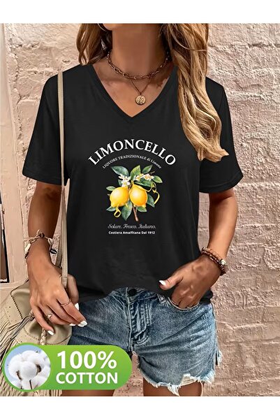 yombaa με τύπωμα T-shirt, κοντομάνικο με λαιμόκοψη σε σχήμα V, καθημερινό τοπ...