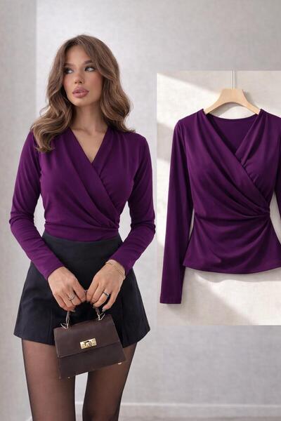 peri tower Bluză elegantă cu mânecă lungă și decolteu în V pentru femei, Plum...