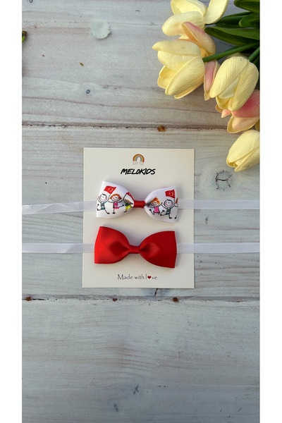 MeloKids 23 April Flag Pattern and Red Boy's Bow Tie Set