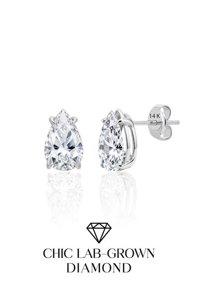So CHIC... Lab Grown Chic Diamond 2.70 Karat 14K Beyaz Altın Damla Kesim Tekt...