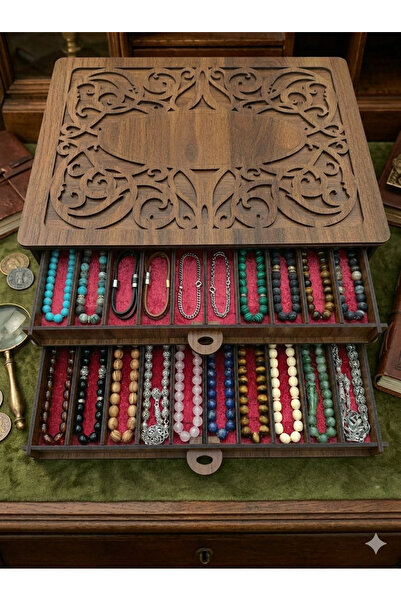 URFA LAZER Kişiye Özel 2 Katlı 20 Bölmeli Tesbih Kolye Bileklik Koleksiyon Ku...