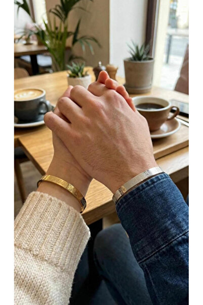 İnDerin Set of 2 Women's Men's Ayetel Kürsi Silver-Gold Stainless Steel Brace...