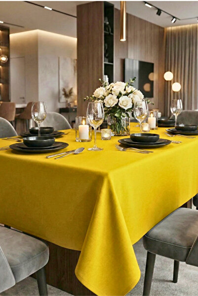 OTEXSA Set of Cotton Yellow Tablecloth Water-Repellent Stain-Resistant Durabl...