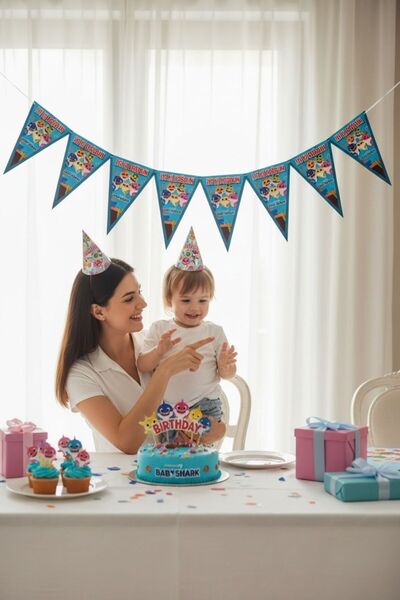 Cadde Süs Set de steaguri tematice Baby Shark cu 9 steaguri