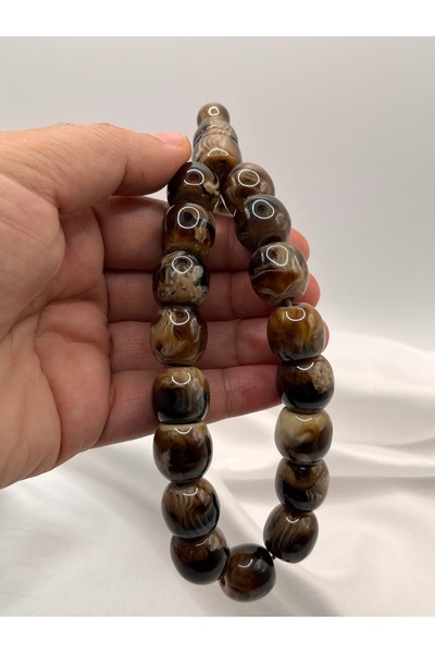 Asdomias Kahve Karamel Ton Geçişli 17’li İri Tane Maskot Tesbih (16x16,8 mm)