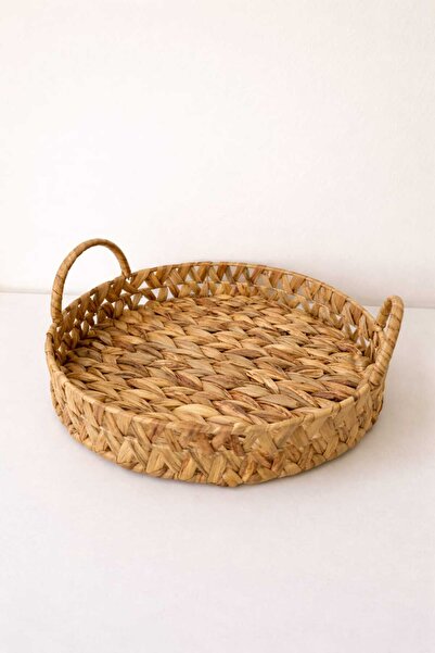 LEONEV Wicker Round Tray Water Hyacinth Weave