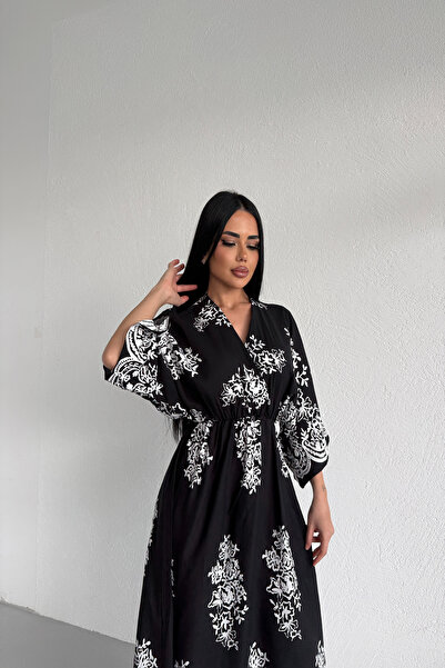 LİLA İSTANBUL Double-Breasted Viscose Summer Dress with Elastic Waist at the ...