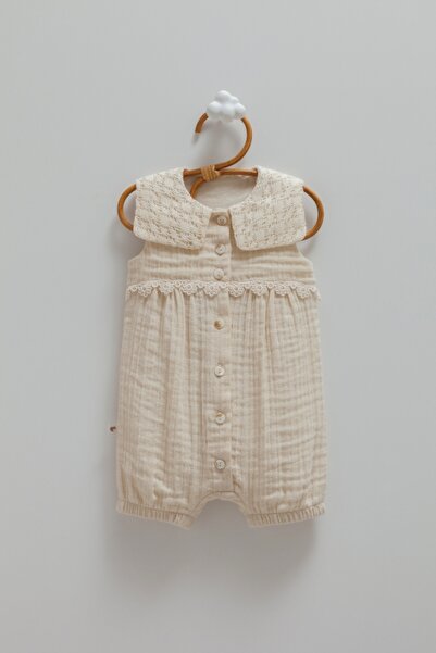 Caramell 100% Cotton Baby Girl Muslin Jumpsuit Lace Collared Summer Wear
