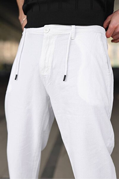 DepoExport Men's Linen Pants – Comfortable Cut with Buttoned Zipper Tie Detail