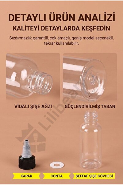 lilibeaty 10 Adet 15 ml Şeffaf PET Damlalıklı Boş Plastik Şişe Sızdırmaz Çevirmeli Kapaklı Yağ ve Esans Şişesi