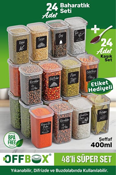 OFFBOX 24 Pieces Transparent 400 ml Food Storage Container Spice Rack Set 40 ...