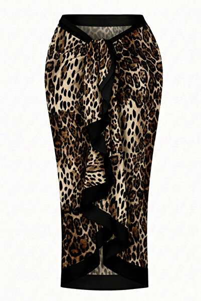 CUPSEA Kadın Leopar Desenli İç Göstermez Uzun Pareo