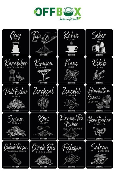 OFFBOX 24 Pieces Anthracite 400 ml Food Storage Container Spice Rack Set 40 Labels + 24 Spoons Gift