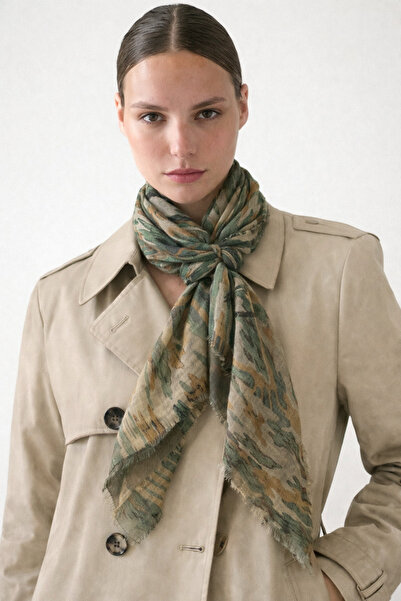 KRAFTELLA Soft Natural Tones Tropical Print Linen Look Square Shawl - Tropica...