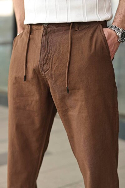 DepoExport Men's Linen Pants – Comfortable Cut with Buttoned Zipper Tie Detail